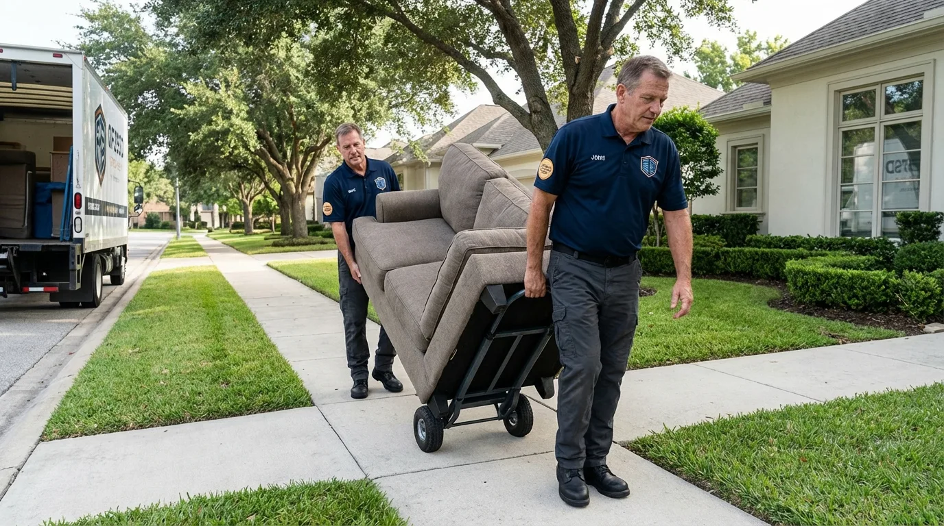 Local residential moving crew loading furniture in Tallulah, LA
